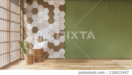 Mockup green hexagon tiles wall on Modern room minimalist.3D rendering 118622447