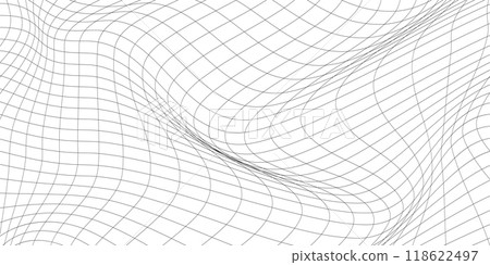 A black and white image of a wave with a grid pattern. Vector illustration A black and white image of a wave with a grid pattern. Vector illustration 118622497