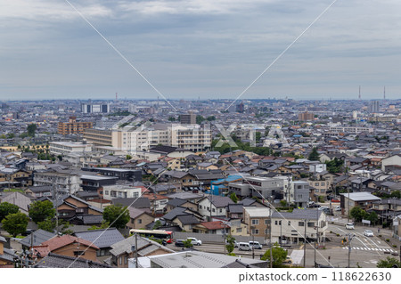 View of Kanazawa, Japan, looking West towards the Japan Sea. View of Kanazawa, Japan, looking West towards the Japan Sea. 118622630