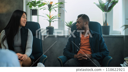 Multiethnic couple on couples therapy with psychologist Multiethnic couple on couples therapy with psychologist 118622921