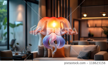 Modern living room with accent creative lamps in shape of jellyfish 118623156