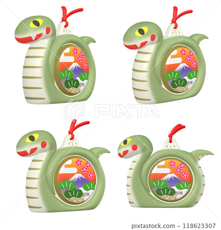 New Year's card illustration material: Zodiac Year of the Snake Snake figurine (1) Green cut four-piece set New Year's card illustration material: Zodiac Year of the Snake Snake figurine (1) Green cut four-piece set 118623307