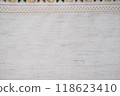 Natural Linen Fabric with Delicate Crochet Trim and Floral Embroidery, Ideal for Traditional Crafts and Home Decor 118623410