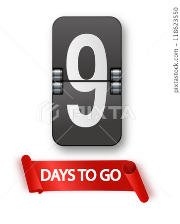 9 days to go icon set. Countdown of days remaining. Offer timer sticker limited to a few days. Vector 118623550