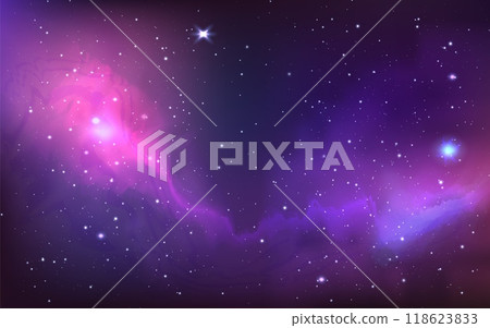 Space background. Magic starry sky universe. Night cosmic nebula with blue and pink stars texture. Galaxy starlight. Interstellar starlit. Twilight sparkle. Vector abstract wallpaper Space background. Magic starry sky universe. Night cosmic nebula with blue and pink stars texture. Galaxy starlight. Interstellar starlit. Twilight sparkle. Vector abstract wallpaper 118623833