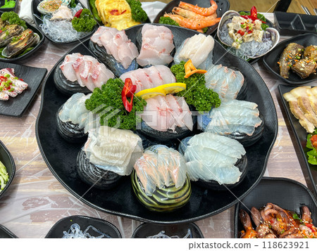 Korea style Seafood sashimi plate Korea style Seafood sashimi plate 118623921