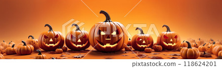 Halloween themed postcard with a pumpkin 118624201
