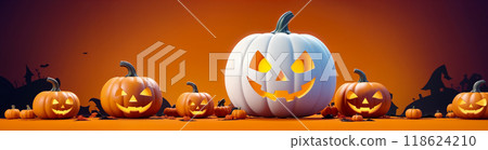 Halloween themed postcard with a pumpkin 118624210