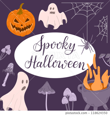 Square Spooky Halloween flat banner with text Square Spooky Halloween flat banner with text 118624350