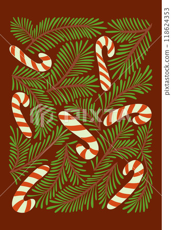 Mid century botanical Christmas poster with pine Mid century botanical Christmas poster with pine 118624353