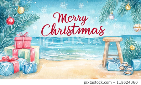Christmas watercolor illustration for tropical celebration 118624360