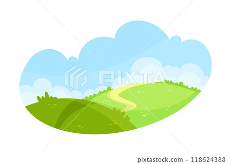 Organic Farming Green Rural Field with Crop Growing Vector Illustration 118624388
