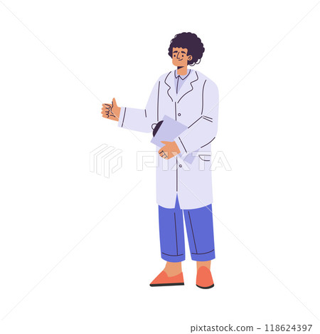 Female Doctor Character as Professional Hospital Worker Show Thumb Up Vector Illustration 118624397