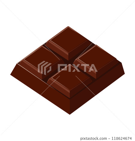 Chocolate bar piece in flat design. Delicious dark cocoa dessert cubes. Vector illustration isolated. Chocolate bar piece in flat design. Delicious dark cocoa dessert cubes. Vector illustration isolated. 118624674