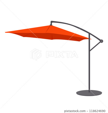 Outdoor floor umbrella in flat design. Folding parasol for backyard furniture. Vector illustration isolated. Outdoor floor umbrella in flat design. Folding parasol for backyard furniture. Vector illustration isolated. 118624690