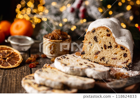 Traditional Christmas Stollen. Traditional Christmas Stollen. 118624833