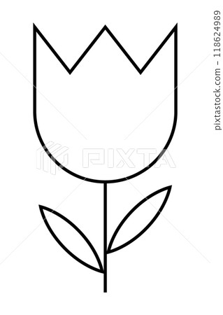 Black and white linear drawing of a tulip flower on a white background. Ideal for nature, gardening, botany, minimalism, and modern decor themes. Clean and simple style. Black and white linear drawing of a tulip flower on a white background. Ideal for nature, gardening, botany, minimalism, and modern decor themes. Clean and simple style. 118624989