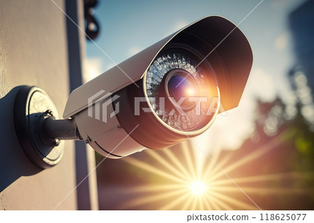 A security camera is mounted on a building for surveillance 118625077