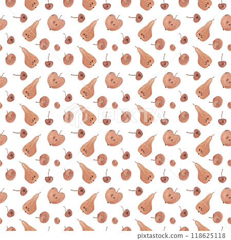 Halves of pears, apples, cherries. Watercolor fruits. Sweet healthy dessert. Autumn illustration. Seamless pattern for your design Halves of pears, apples, cherries. Watercolor fruits. Sweet healthy dessert. Autumn illustration. Seamless pattern for your design 118625118
