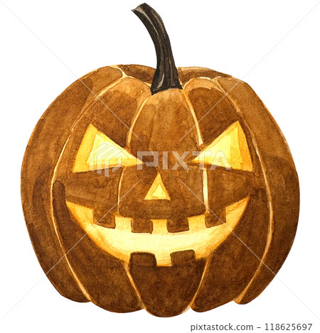 Watercolor set of pumpkin for Halloween, hand-painted illustration. Scary pumpkin with faces on a white background. Watercolor set of pumpkin for Halloween, hand-painted illustration. Scary pumpkin with faces on a white background. 118625697