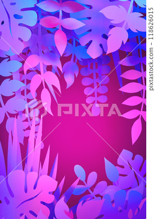 neon colored scene with neon colored paper cut jungle plants leaves neon colored scene with neon colored paper cut jungle plants leaves 118626015