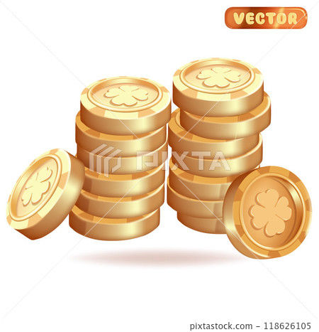A golden stack of casino chips. 3d rendering in cartoon style. A golden stack of casino chips. 3d rendering in cartoon style. 118626105