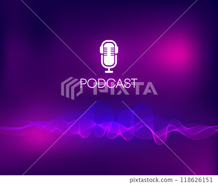 Podcast. Webcast audio record. Podcast radio signal. Audio record concept. Gradient design. Vector illustration. Podcast. Webcast audio record. Podcast radio signal. Audio record concept. Gradient design. Vector illustration. 118626151