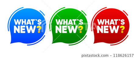 Whats New speech bubble. Labels for promotion design. Special offer sign. New arrivals symbol. Vector illustration. 118626157