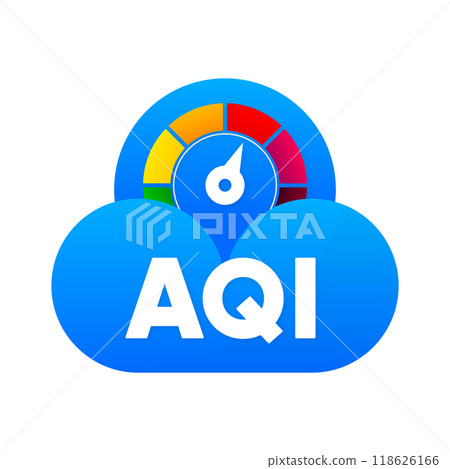 AQI - Air Quality Index scale. Low and High level. Gauge with quality index dial showing. Vector illustration. AQI - Air Quality Index scale. Low and High level. Gauge with quality index dial showing. Vector illustration. 118626166