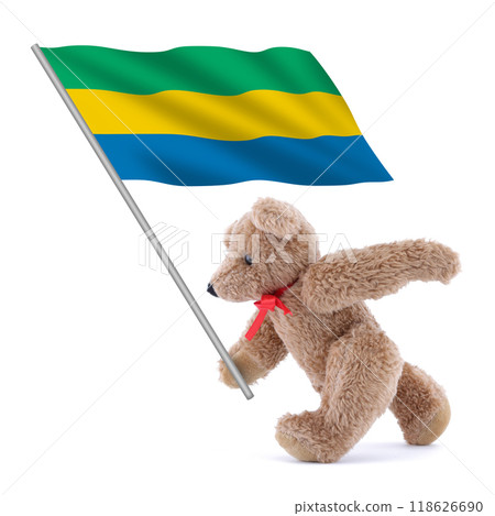 Gabon flag being carried by a cute teddy bear 118626690