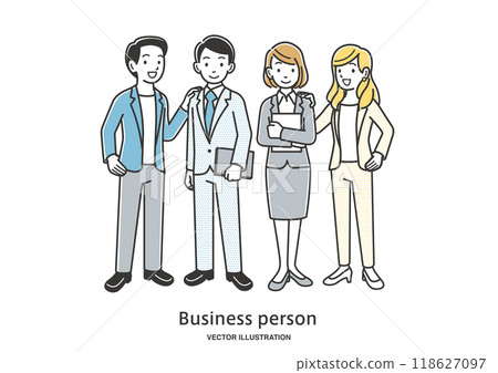 Illustration of male and female office workers with teamwork Illustration of male and female office workers with teamwork 118627097