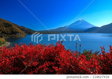 Mt. Fuji seen from Lake Motosu in autumn, Yamanashi Prefecture Mt. Fuji seen from Lake Motosu in autumn, Yamanashi Prefecture 118627416