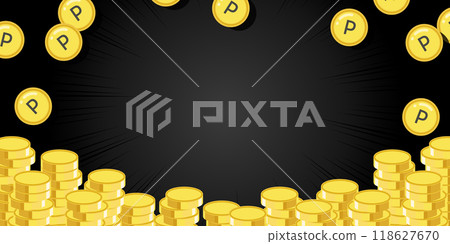 Piles of point coins background design (vector black background) 118627670