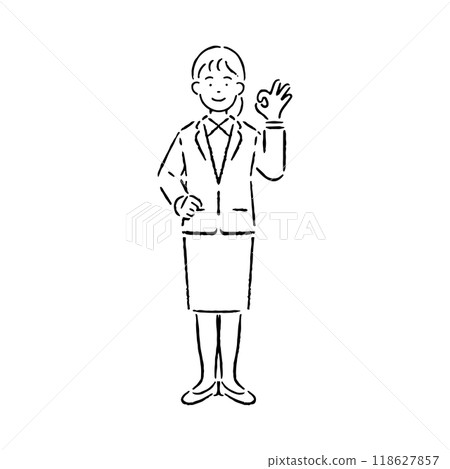 穿著西裝的女人給 OK 的手勢_黑白 118627857