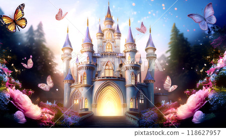 Fantastic butterfly castle at dawn 118627957