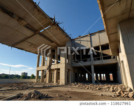 鋼筋混凝土廢墟正在拆除 鋼筋混凝土廢墟正在拆除 118627961