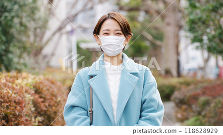 Woman wearing a mask (winter clothes, jacket, coat) Woman wearing a mask (winter clothes, jacket, coat) 118628929