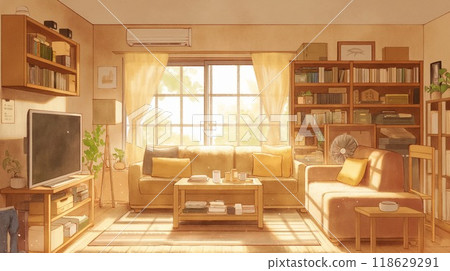 閱讀與工作的完美房間：光線柔和的書房水彩插圖 118629291