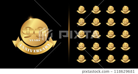 Set of premium anniversary logotype. Golden anniversary celebration emblem design for company profile, leaflet, magazine, brochure, web, banner, invitation or greeting card. Set of premium anniversary logotype. Golden anniversary celebration emblem design for company profile, leaflet, magazine, brochure, web, banner, invitation or greeting card. 118629681