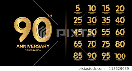 Set of premium anniversary logotype. Golden anniversary celebration emblem design for company profile, leaflet, magazine, brochure, web, banner, invitation or greeting card. 118629689