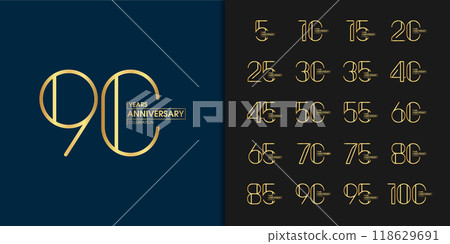 Set of premium anniversary logotype. Golden anniversary celebration emblem design for company profile, leaflet, magazine, brochure, web, banner, invitation or greeting card. Set of premium anniversary logotype. Golden anniversary celebration emblem design for company profile, leaflet, magazine, brochure, web, banner, invitation or greeting card. 118629691