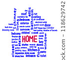 Text Art HOME Blue & Red 118629742