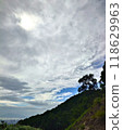 beautiful sky with clouds and mountain, vertical photo 118629963
