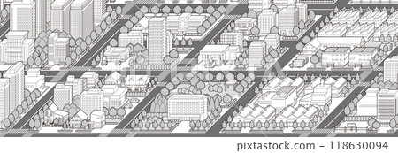 Cityscape 3D illustration. Vector illustration of buildings. Cityscape 3D illustration. Vector illustration of buildings. 118630094