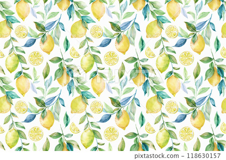 Watercolor lemon seamless pattern background 118630157