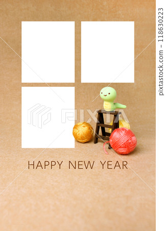 相框新年賀卡 2025 年與一條蛇抬頭 [3 幀] 與問候 118630223