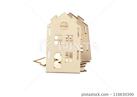 Wooden house model pieces showcasing DIY construction and creativity Wooden house model pieces showcasing DIY construction and creativity 118630300