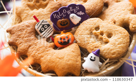 Homemade Halloween treats: pumpkin and ghost cookies Homemade Halloween treats: pumpkin and ghost cookies 118630347