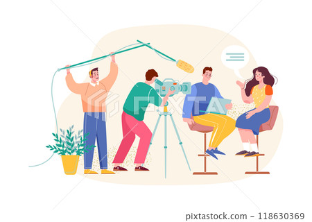 People recording conference podcast 118630369