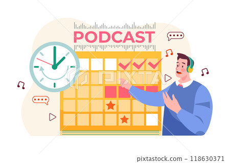 Man scheduling a podcast release date 118630371